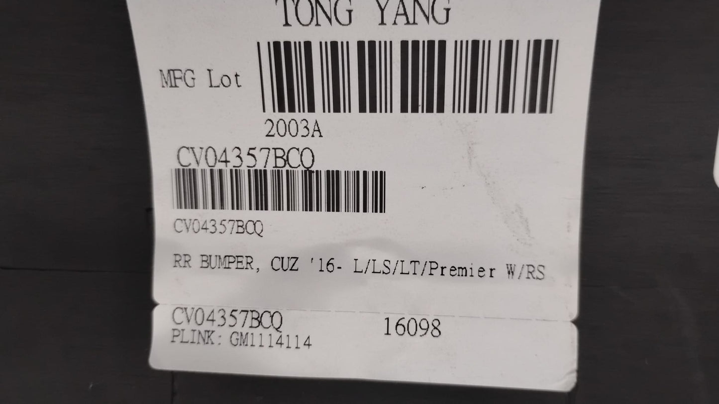 CHEVROLET CRUZE 2016 2019 Rear bumper cover upper Sedan; w/RS Pkg; w/o Parking Sensor; w/o BLIS; prime