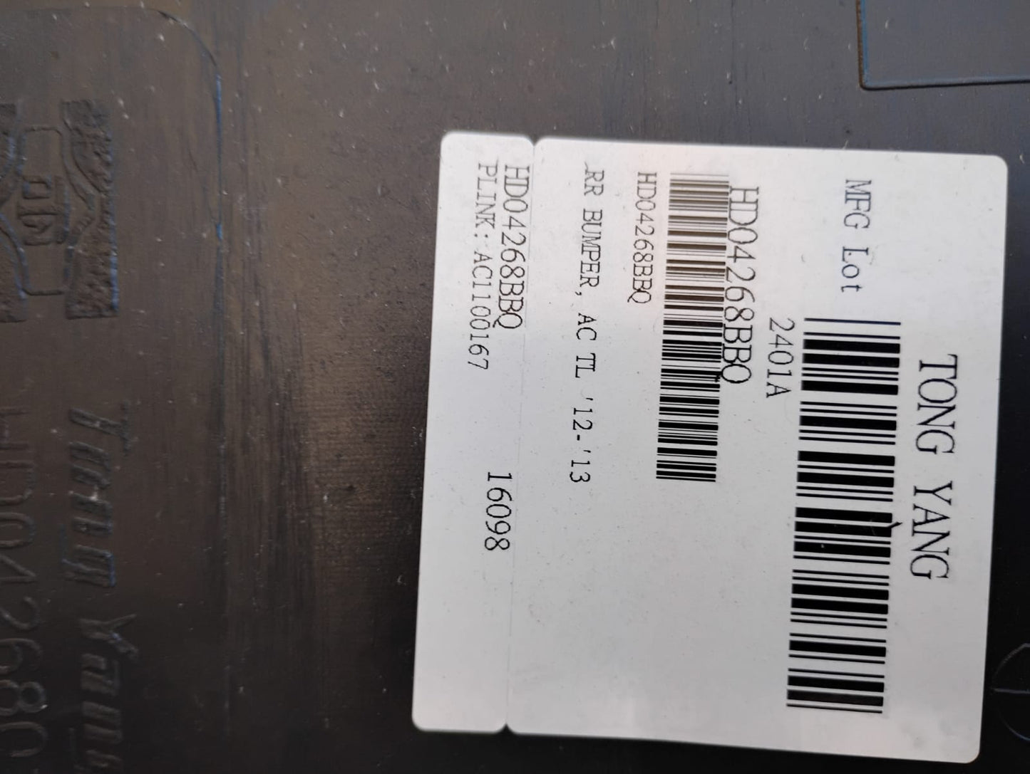 ACURA TL 2012 2014 Rear bumper cover w/o Parking Assist; prime