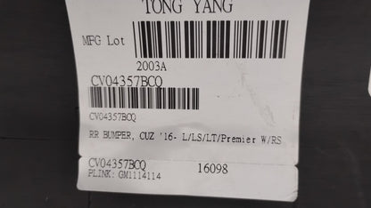 CHEVROLET CRUZE 2016 2019 Rear bumper cover upper Sedan; w/RS Pkg; w/o Parking Sensor; w/o BLIS; prime