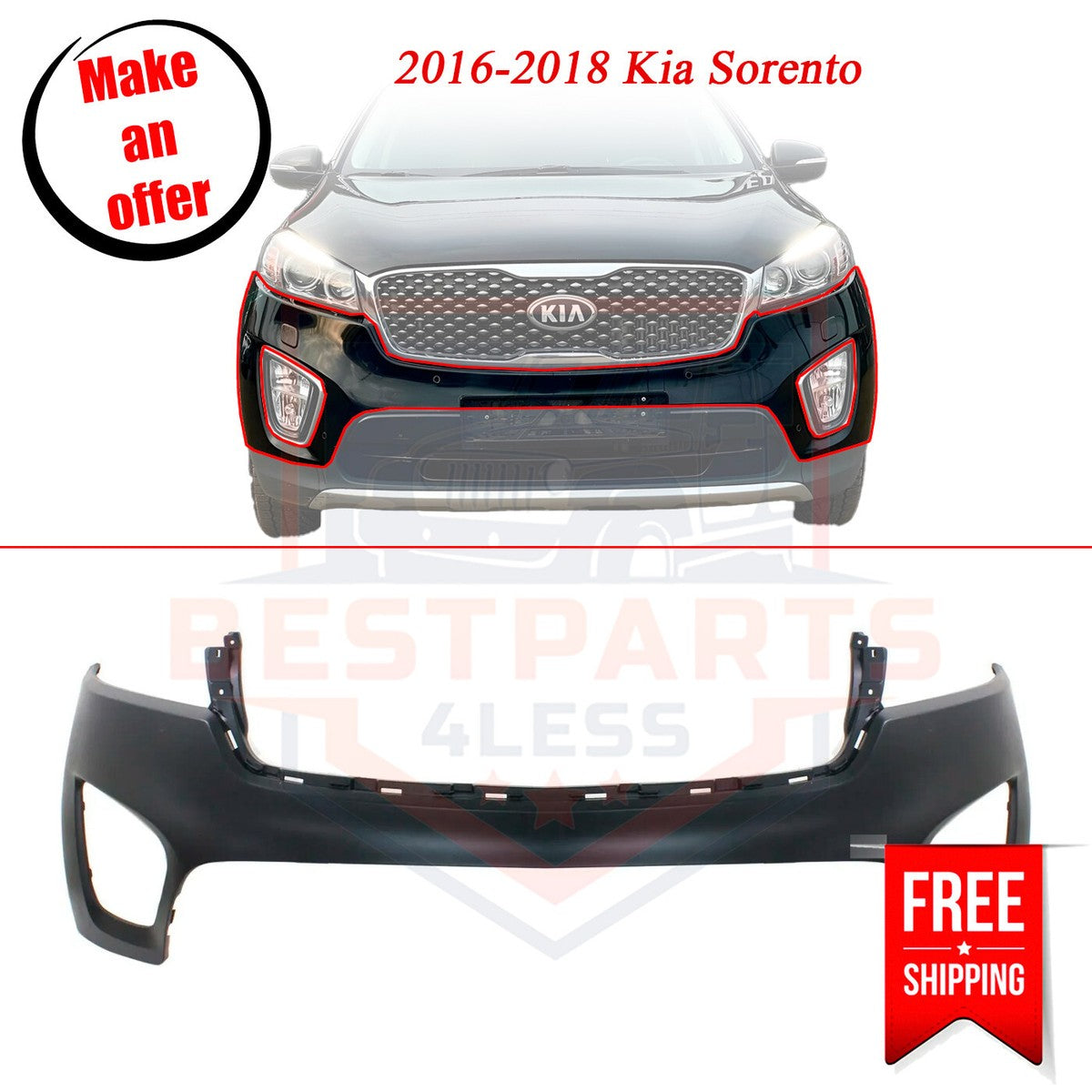 KIA SORENTO 2016  2018 FRONT UPPER BUMPER COVER W/O SPORT PKG PRIME 16-18 SOR ENTO